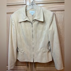 Conrad C Collection Zip Faux Suede Creamy Buckskin Colored Jacket Size 10